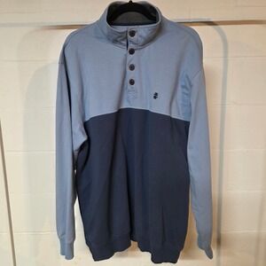 IZOD Saltwater Relaxed Classics Mens XL Pullover Colorblock Blue Button Neck